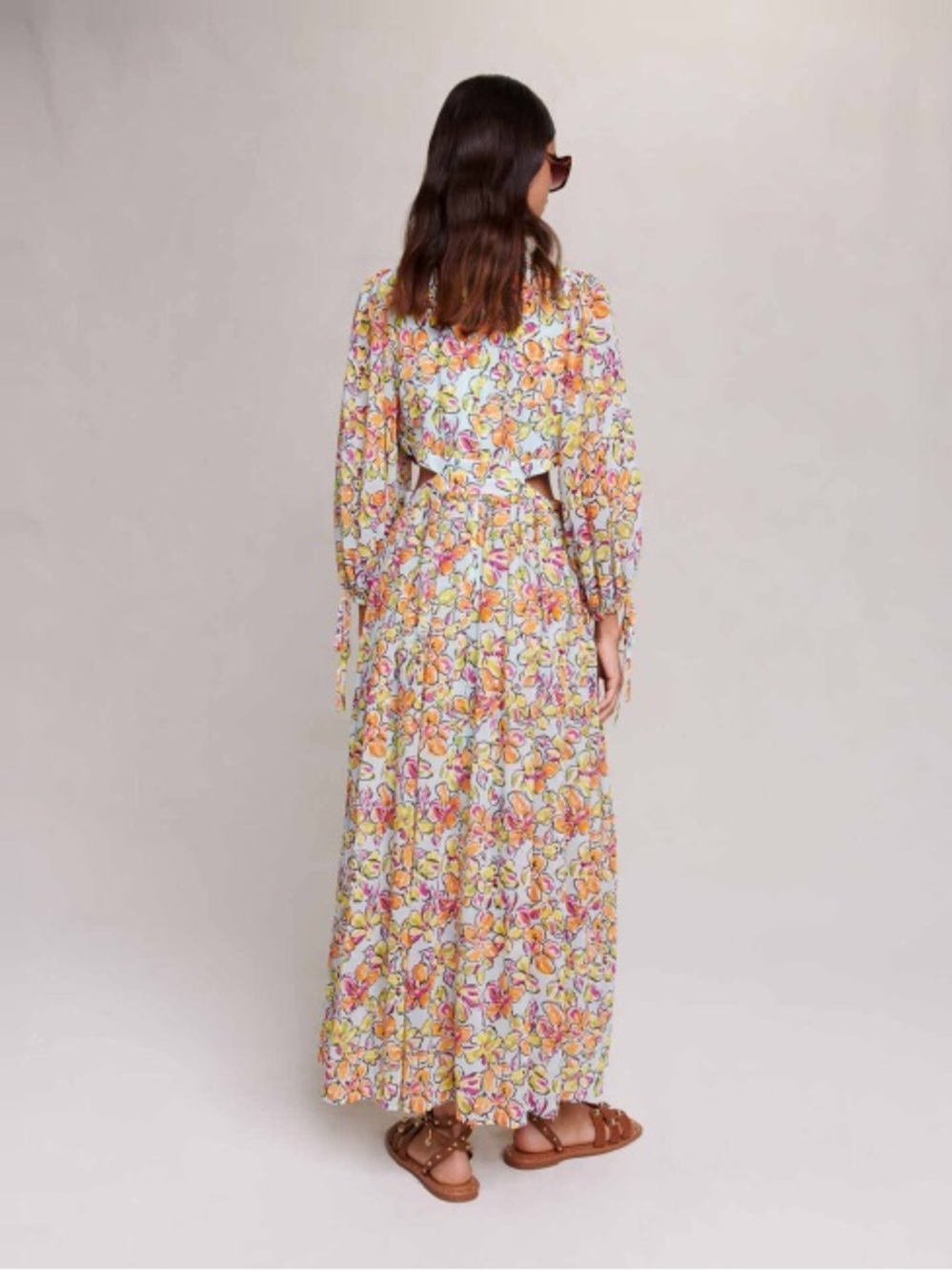 Maje Floral Cutout Maxi Dress Puff Sleeve Resort Vacation Dress XS/S - Picture 3 of 9